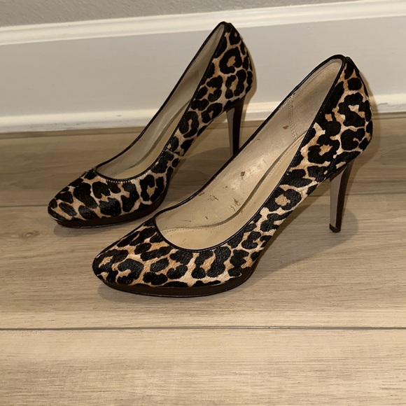 VGUC COACH New York Giovanna Calfhair Fur Hair Pointed High Heels Animal Print - Picture 1 of 11